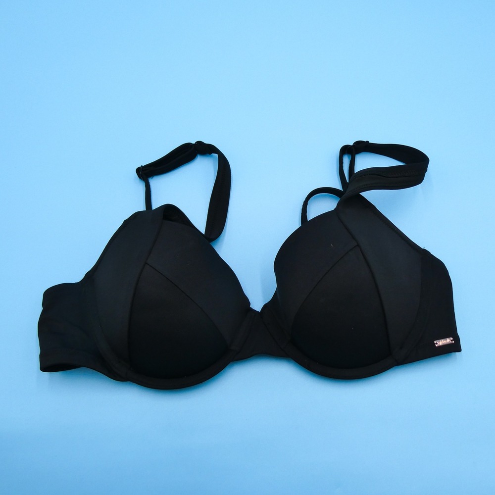 Victoria's Secret PINK Bikini Top Womens 34B Underwire Push Up Black Nylon Blend